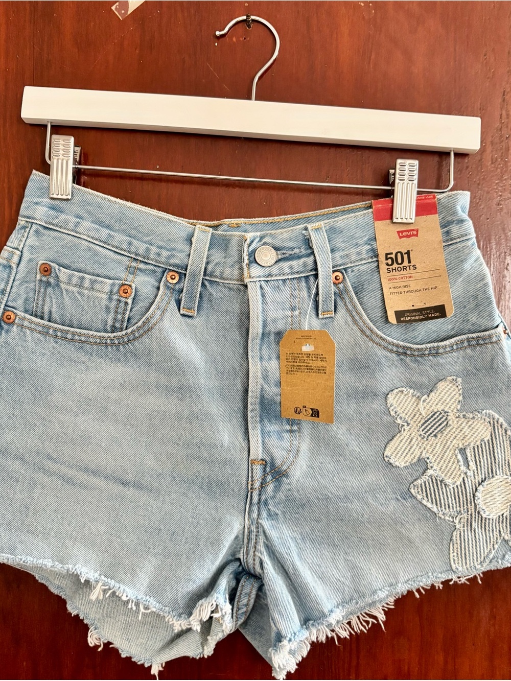 Levi's Light Blue Embroidered High-Rise Jean Shorts